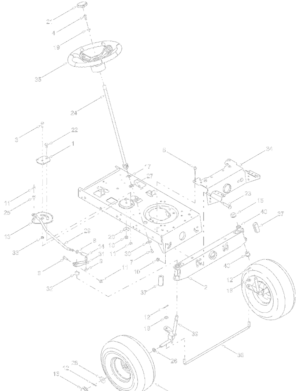 Axle, Wheels Front, Steering Diagram and Parts List for 13AC650F700 2004 Yard Machines Lawn Tractor